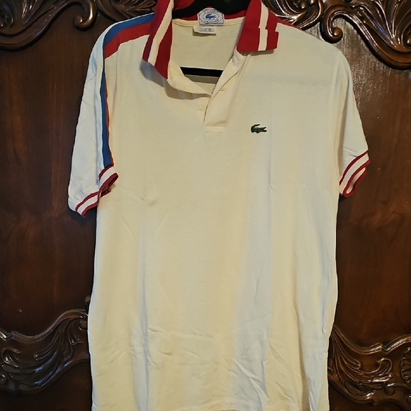 Vintage Lacoste Men's Cream Polo Shirt with Red and Blue Accents Xl Great Shape - Picture 1 of 4
